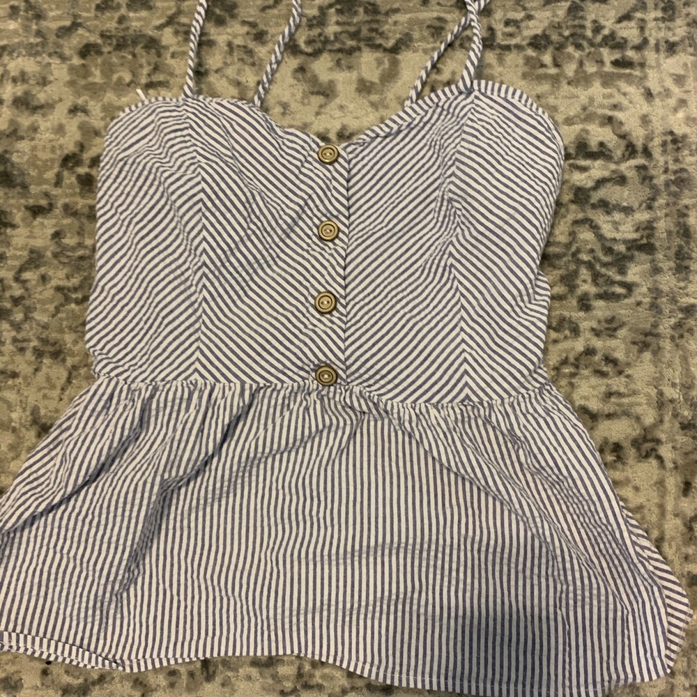 blue and white striped tank top with buttons
